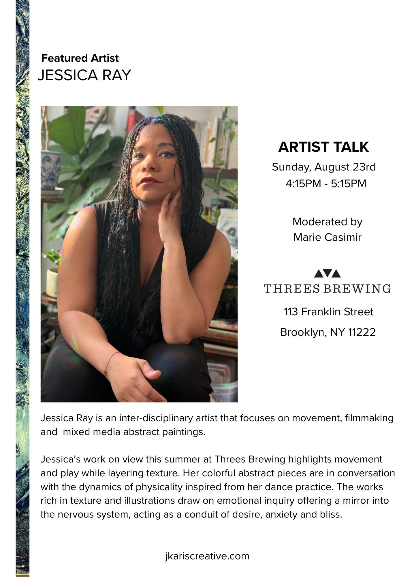 Flyer for Artist Talk with Jessica Ray