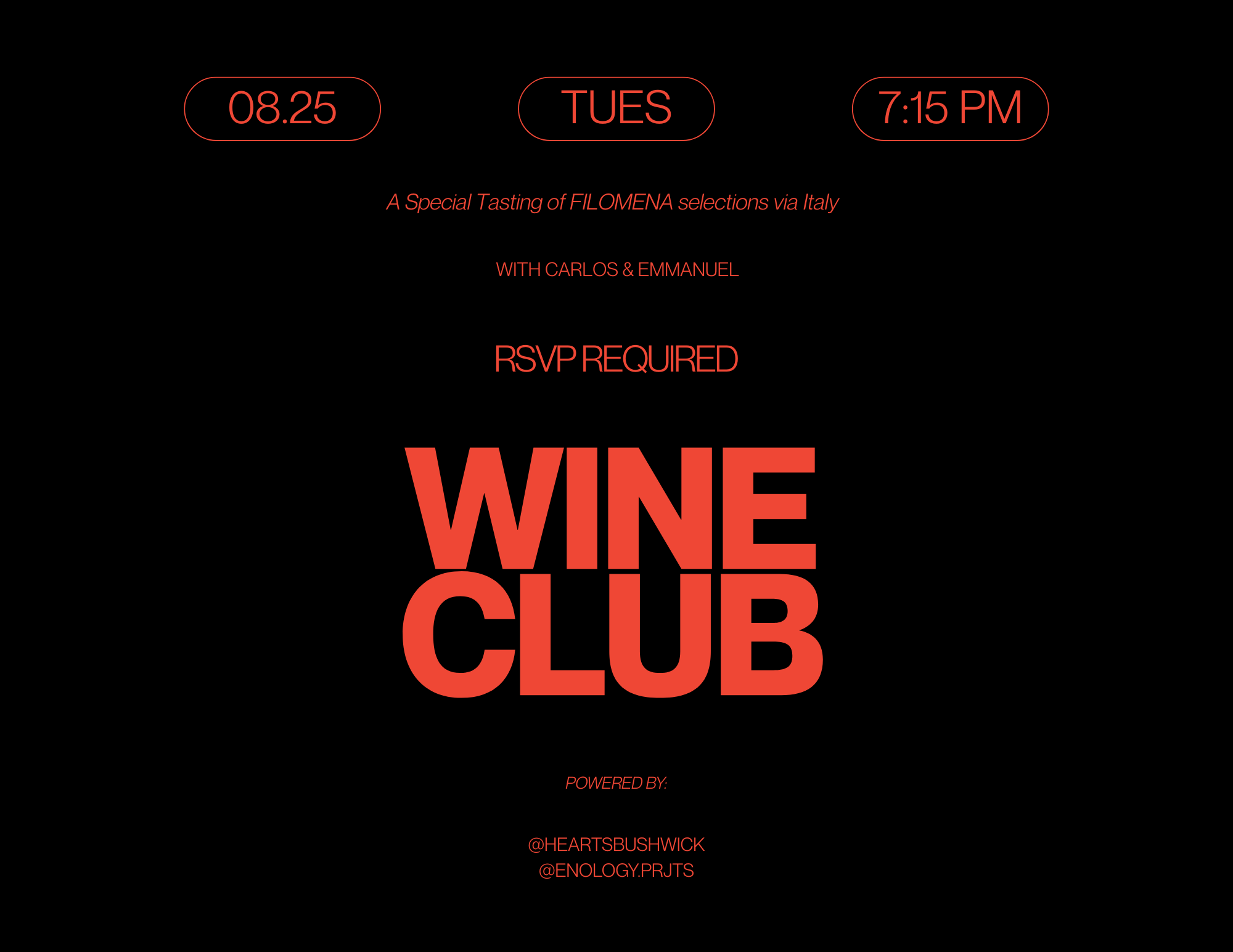 Flyer for Wine Club: A Special Tasting of FILOMENA selections via Italy