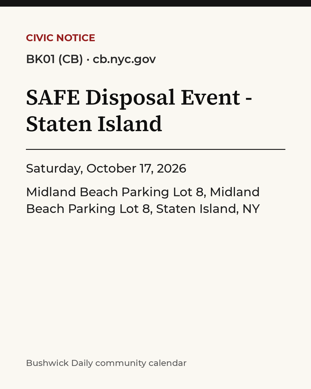 Flyer for SAFE Disposal Event - Staten Island