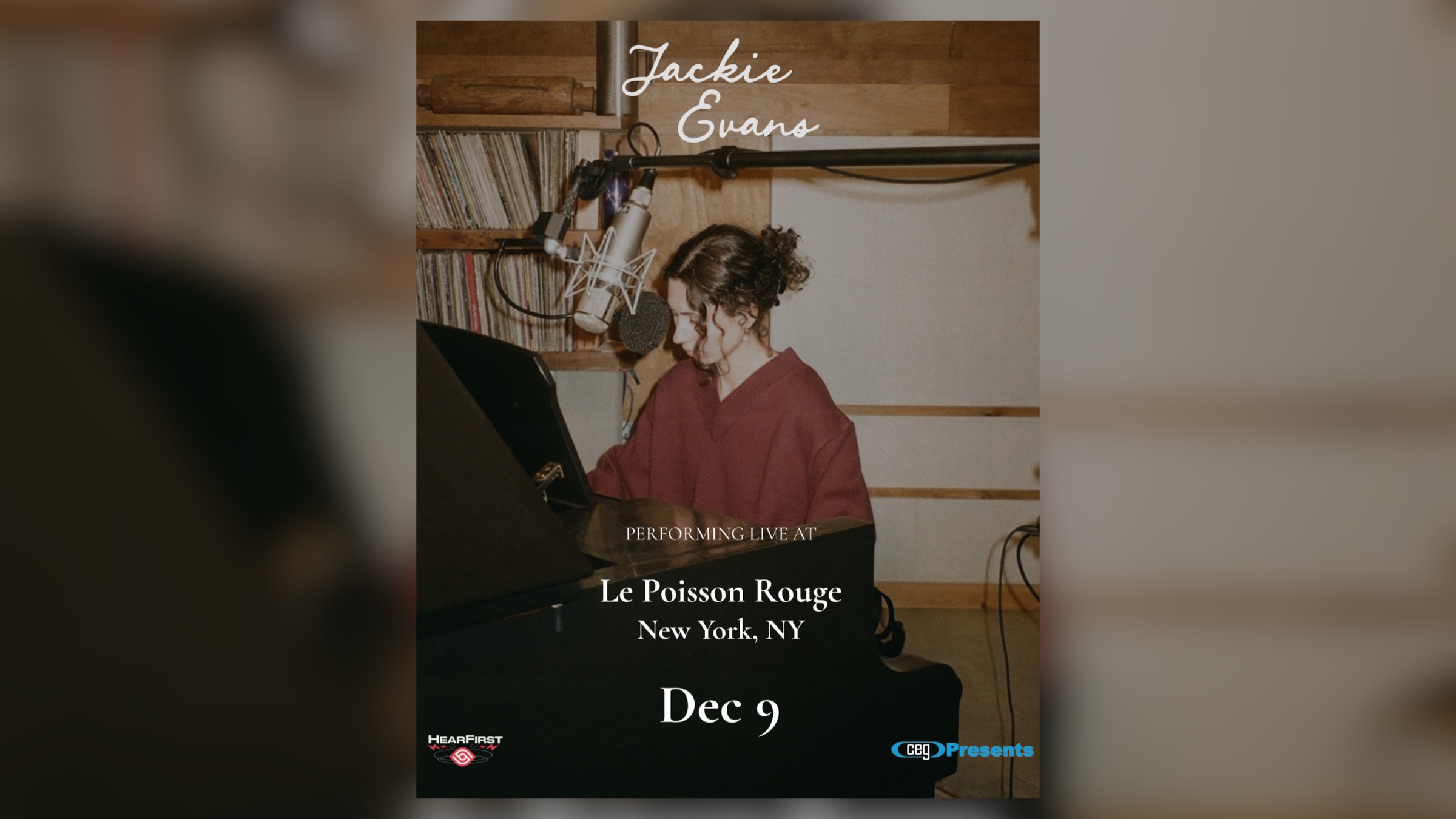 Flyer for HearFirst and CEG Present Jackie Evans