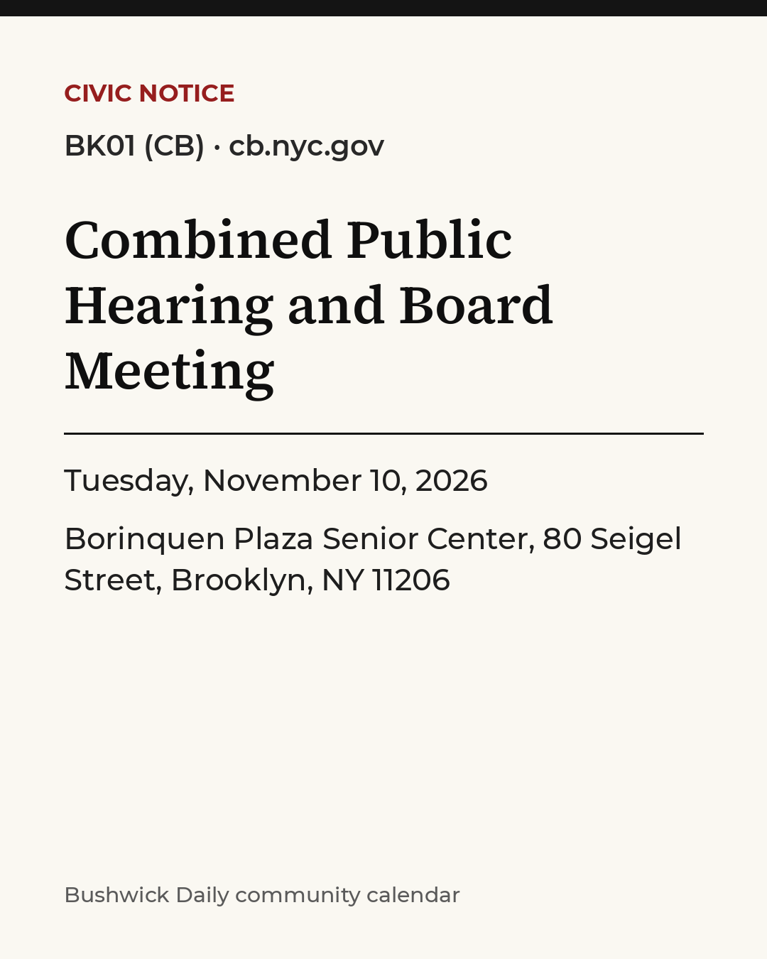 Flyer for Combined Public Hearing and Board Meeting