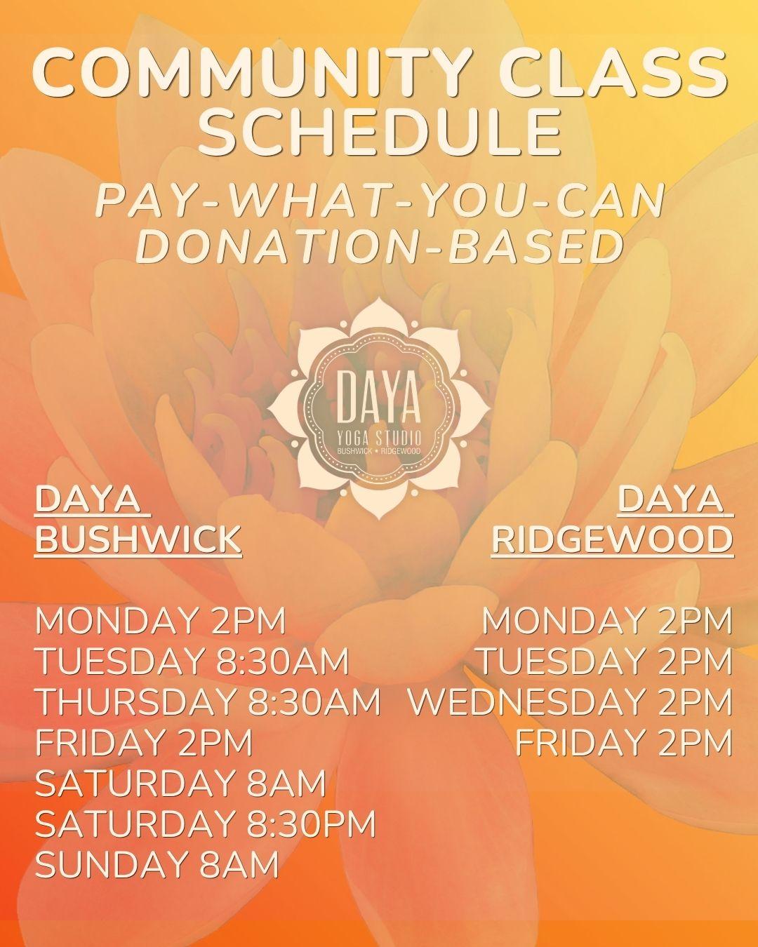 Flyer for Community Class - Daya Bushwick (Tuesday)