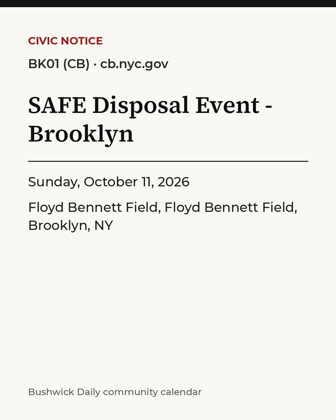 Flyer for SAFE Disposal Event - Brooklyn