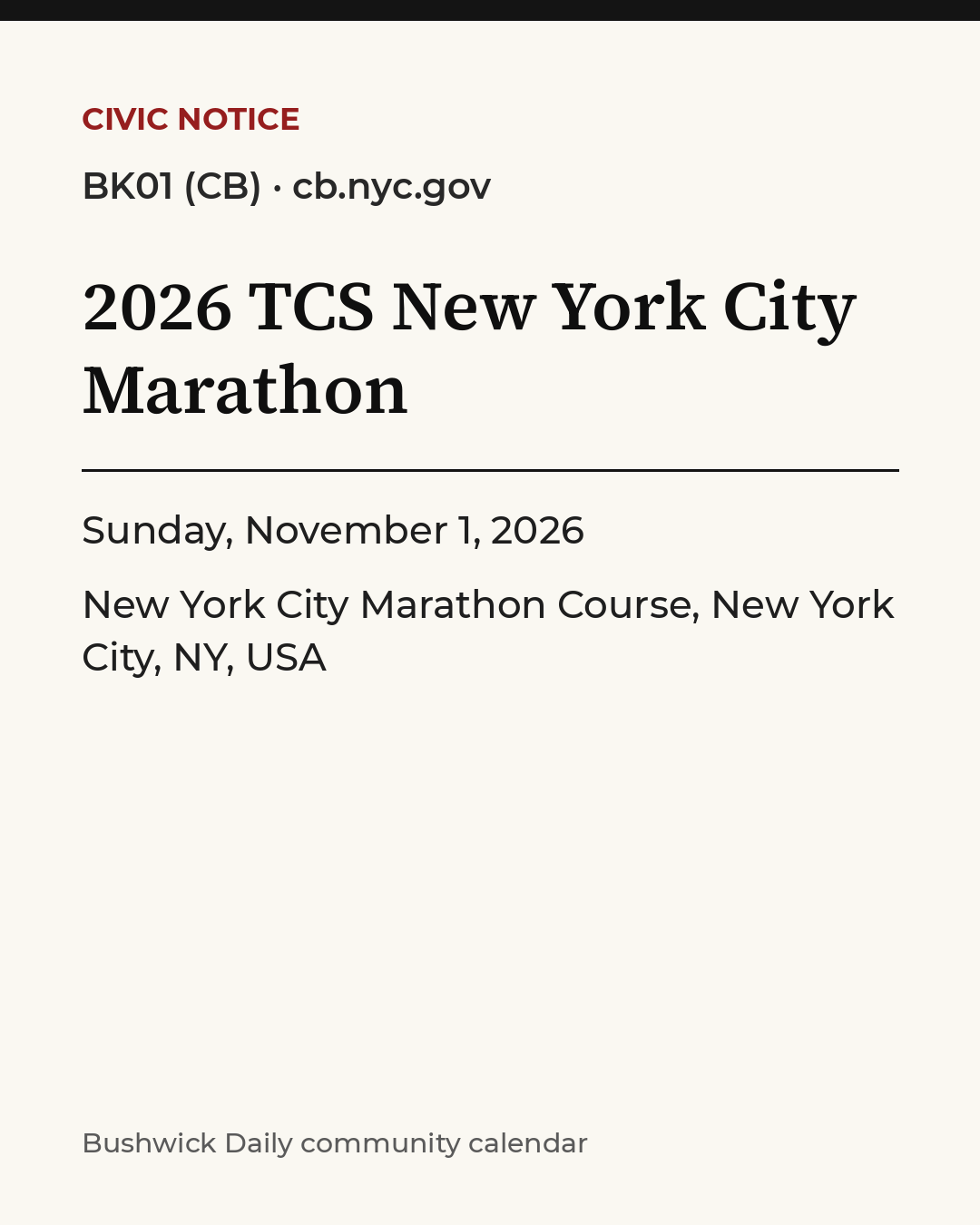 Flyer for 2026 TCS New York City Marathon