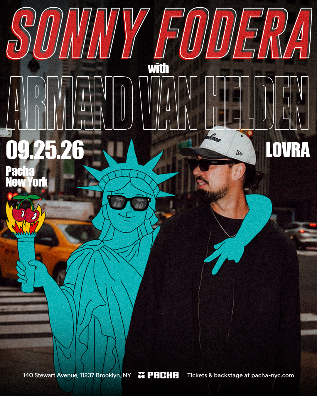 Flyer for Sonny Fodera with Armand Van Helden and LOVRA