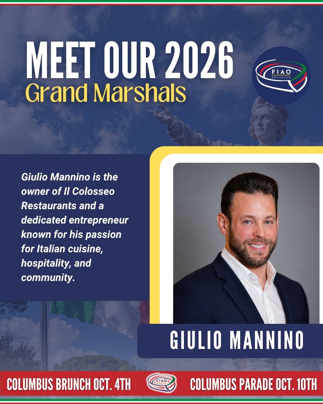 Flyer for Columbus Leadership Brunch Honoring Giulio Mannino