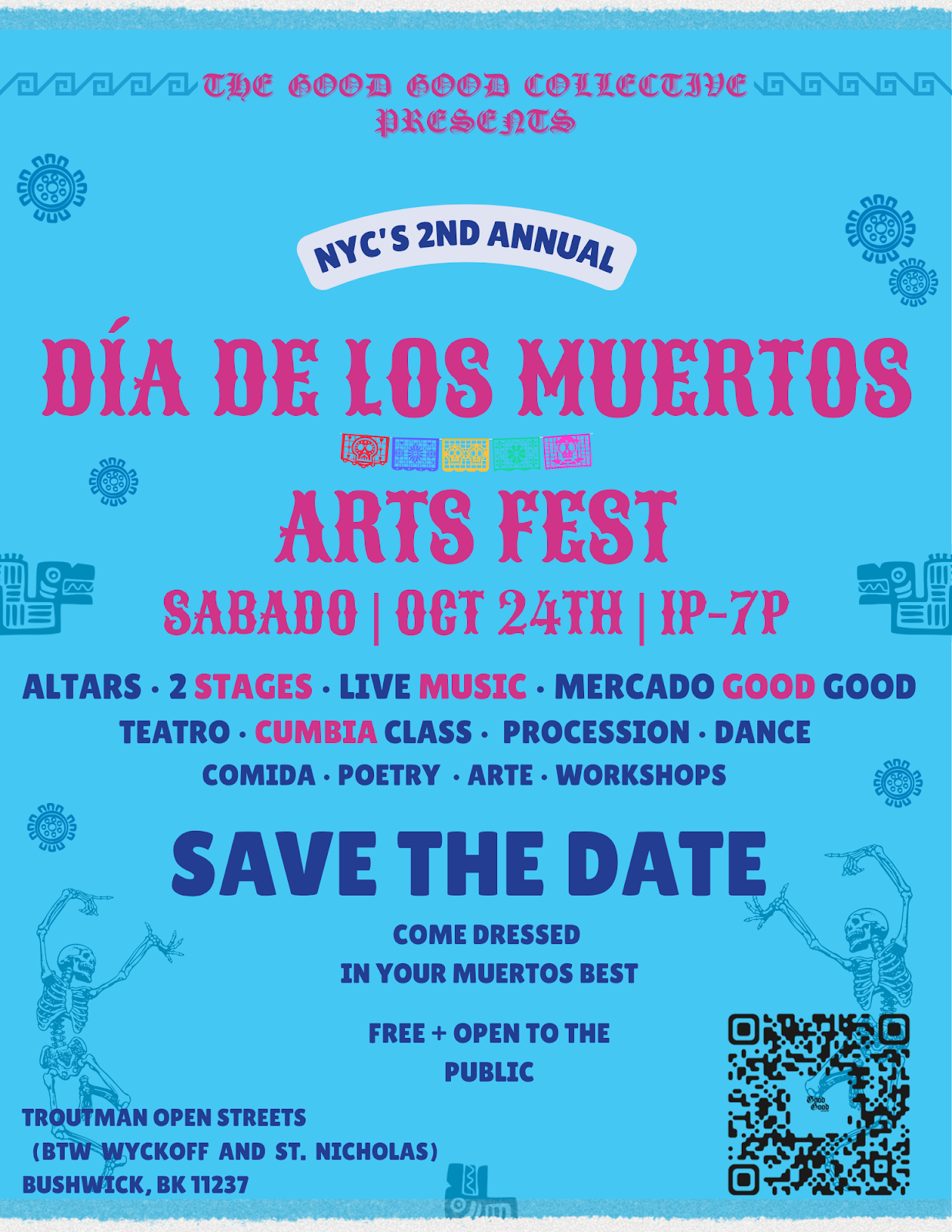 Flyer for NYC's Second Annual Día de los Muertos Arts Fest