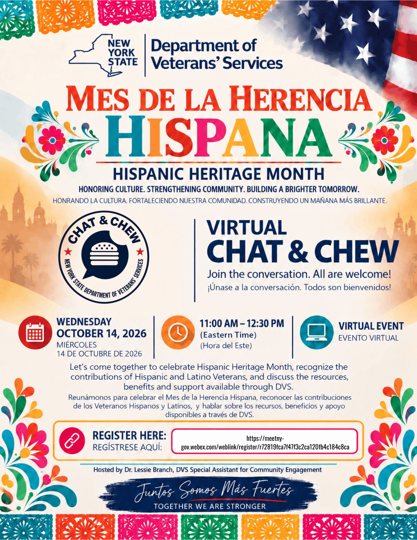 Flyer for Virtual Chat & Chew (Hispanic Heritage Month)
