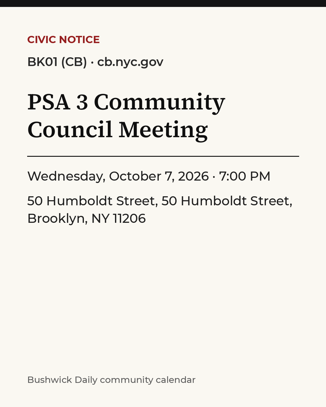 Flyer for PSA 3 Community Council Meeting
