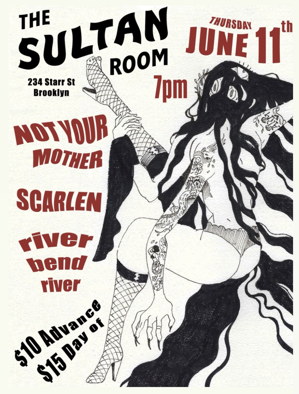 Flyer for Not Your Mother, Scarlen, River Bend River (Concert)