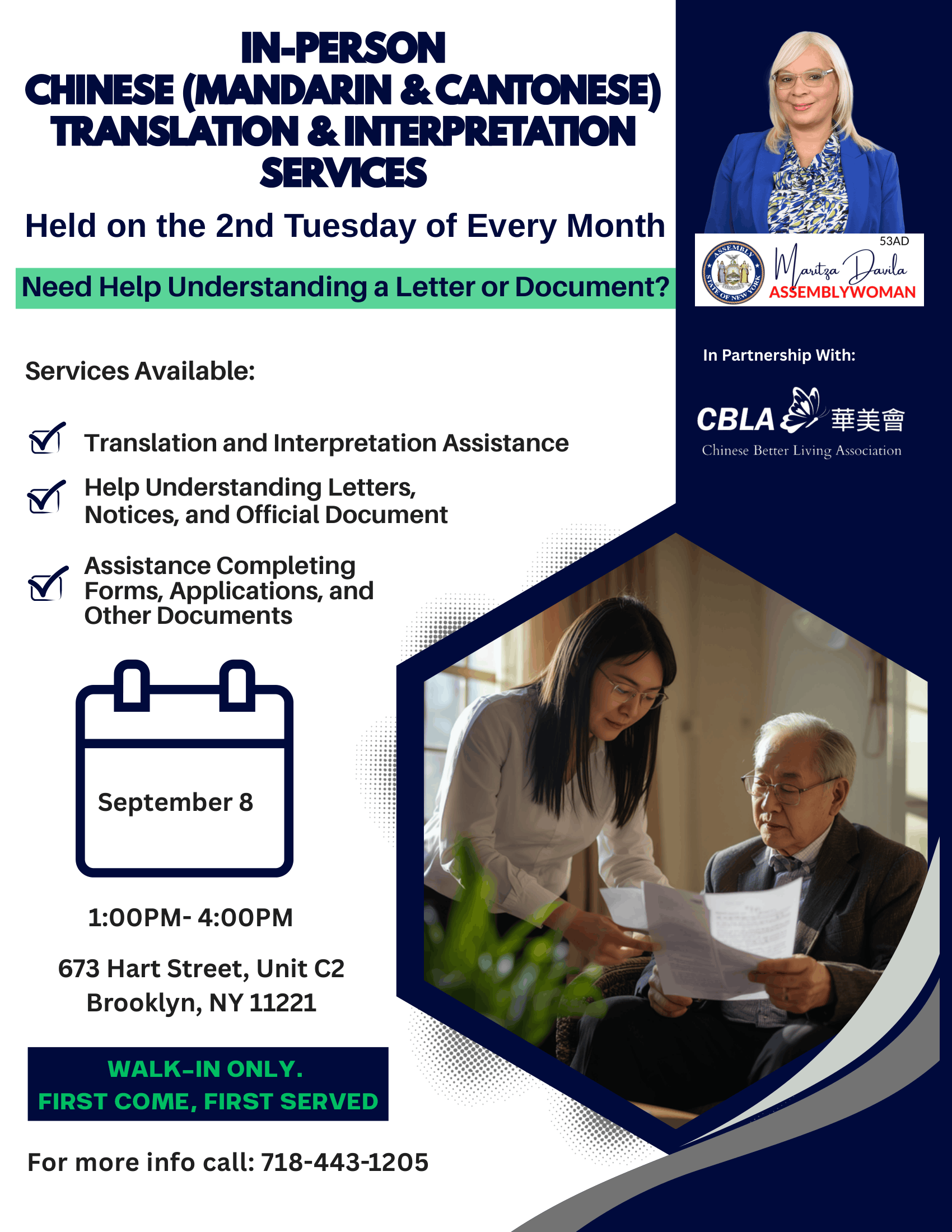 Flyer for In-Person Chinese (Mandarin & Cantonese) Translation & Interpretation Services