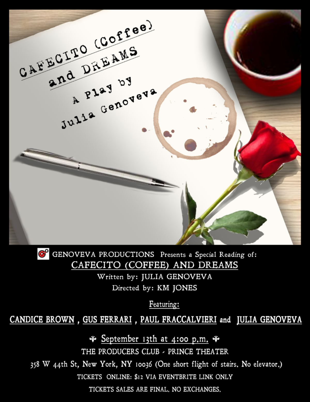 Flyer for Cafecito (Coffee) and Dreams: A Staged Reading
