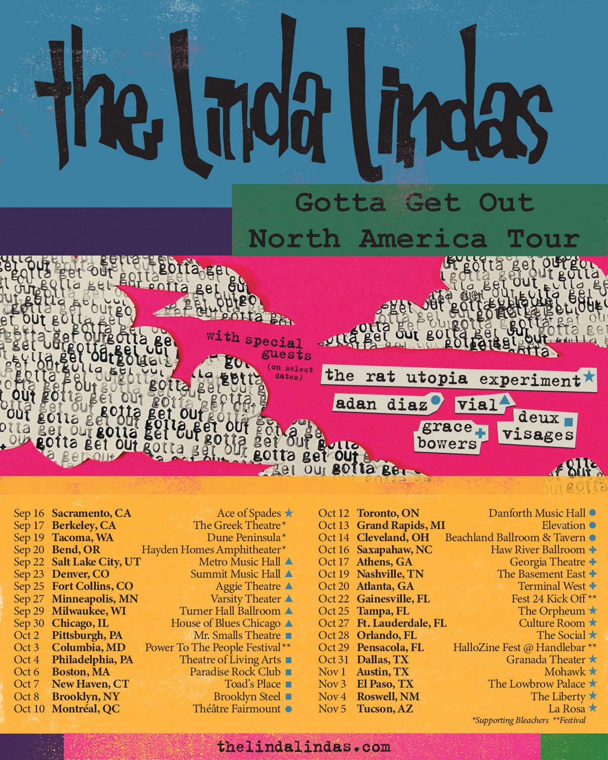 Flyer for The Linda Lindas: Gotta Get Out North America Tour